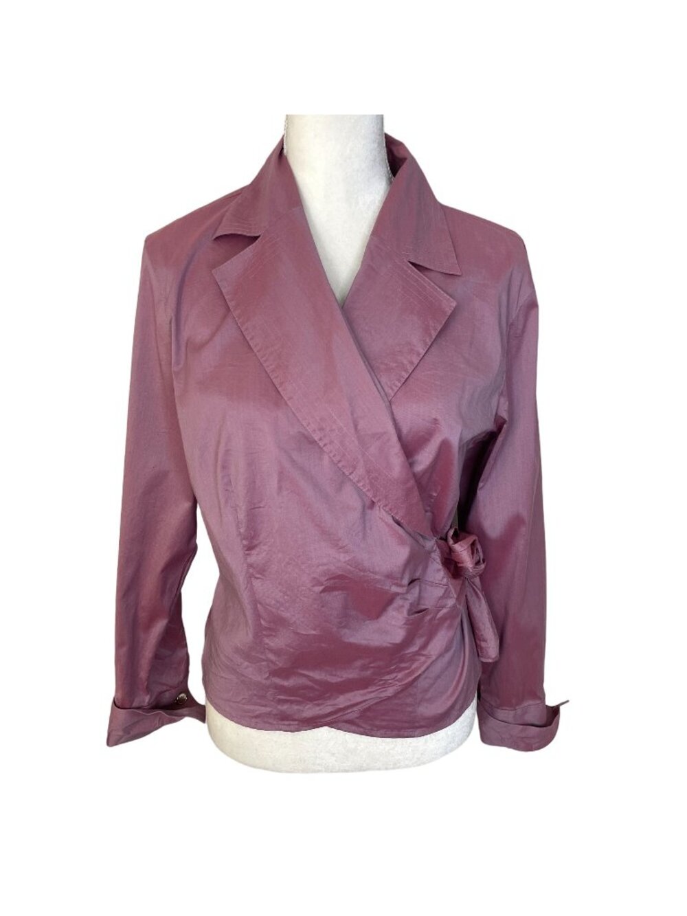 Nordstrom Classiques Entier Iridescent Wrap Blouse Women 14 French Cuff Classy